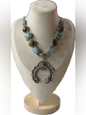 11” Shyanne Silver-Tone Necklace with Aqua and Brown Stones